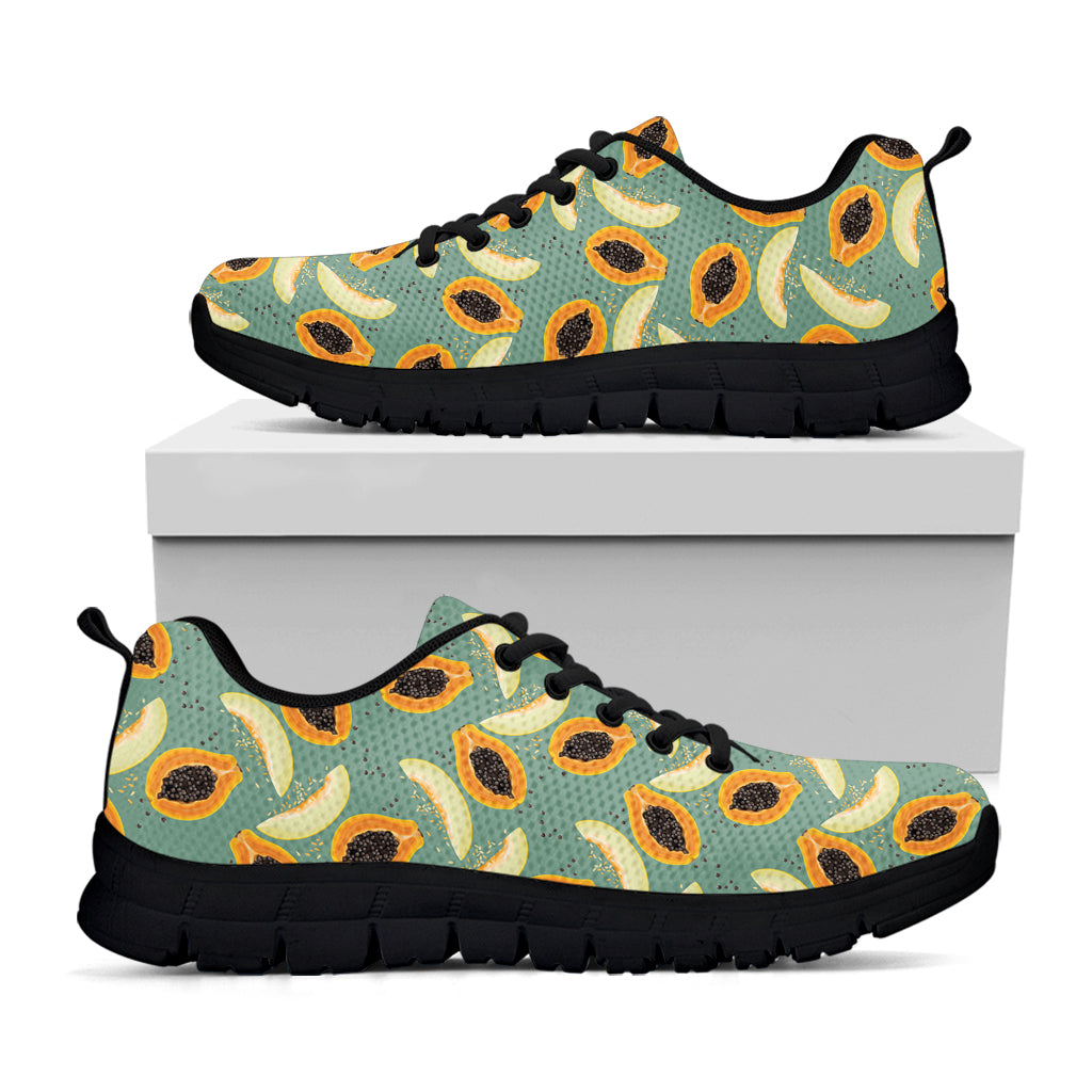 Papaya And Melon Pattern Print Black Sneakers