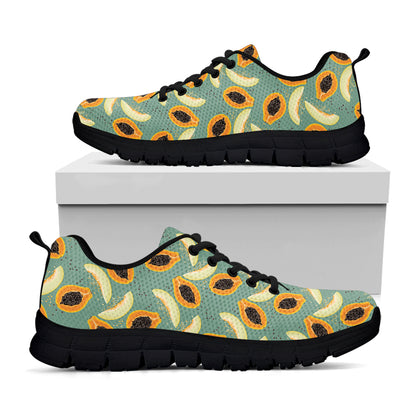 Papaya And Melon Pattern Print Black Sneakers