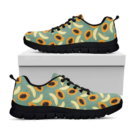 Papaya And Melon Pattern Print Black Sneakers