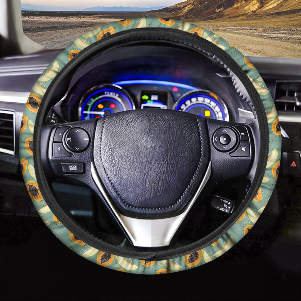 Papaya And Melon Pattern Print Car Steering Wheel Cover