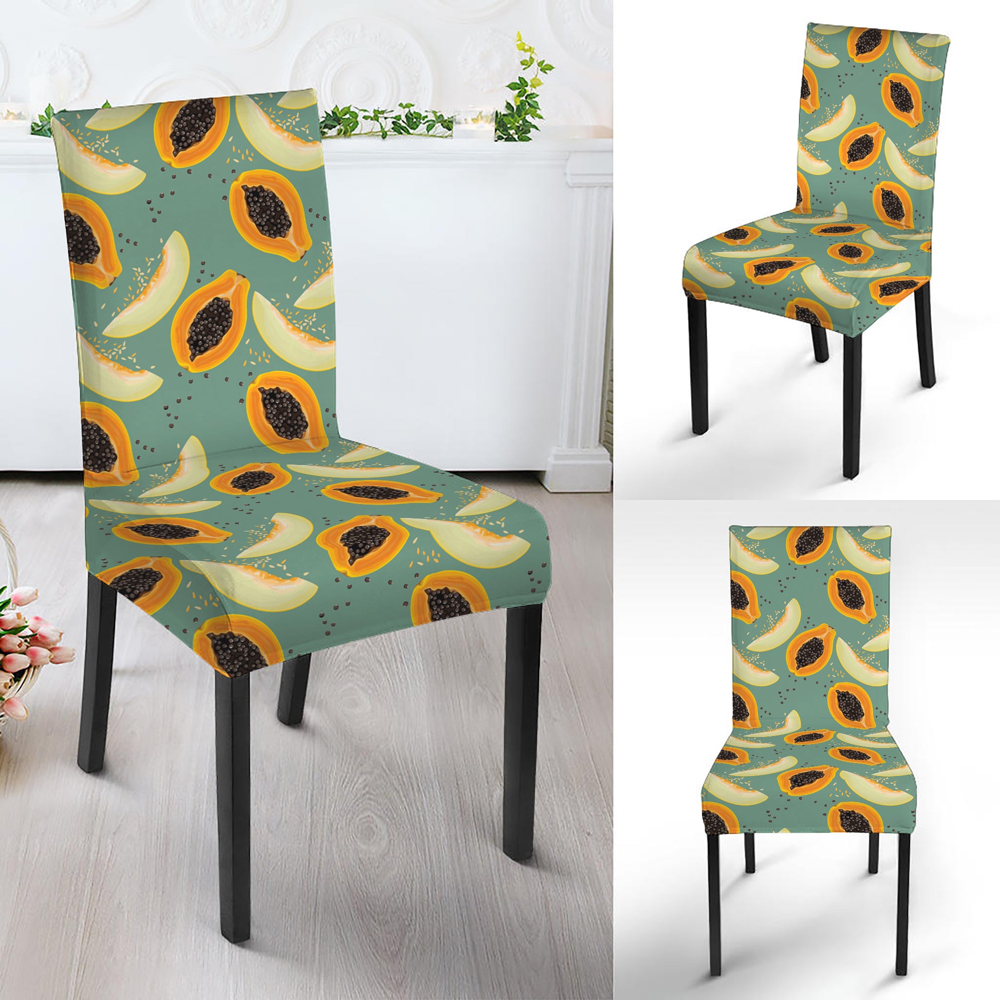 Papaya And Melon Pattern Print Dining Chair Slipcover
