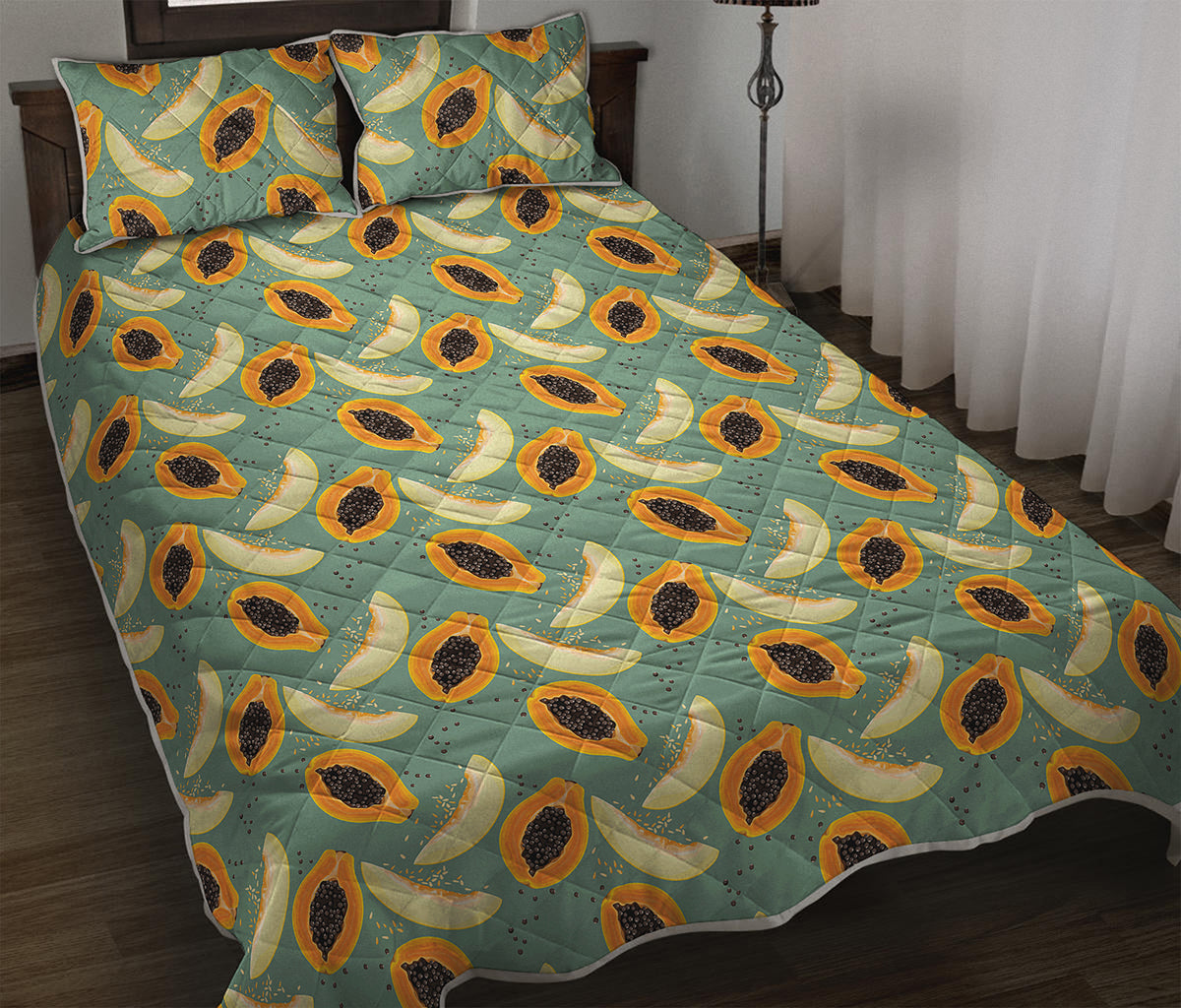 Papaya And Melon Pattern Print Quilt Bed Set