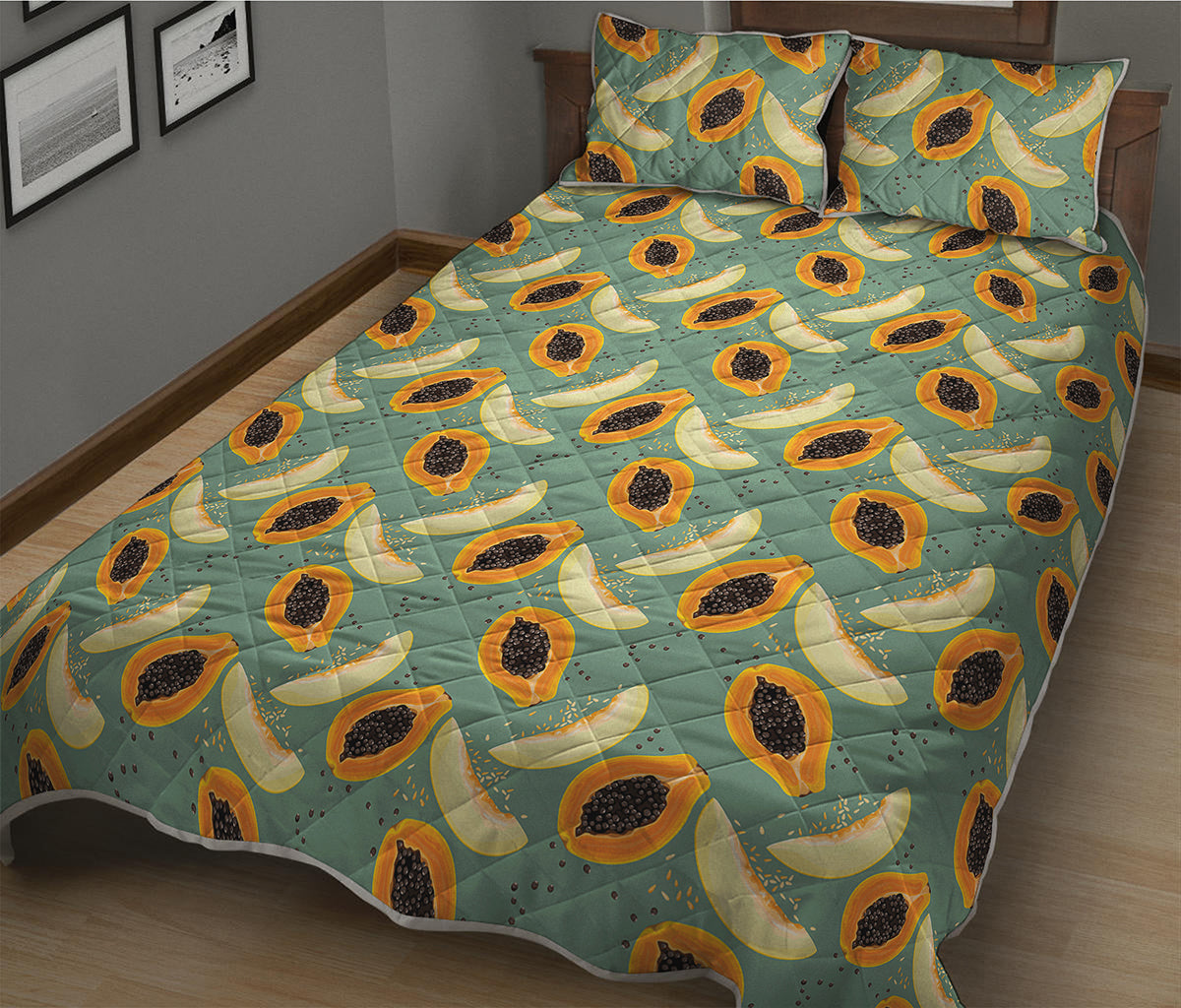 Papaya And Melon Pattern Print Quilt Bed Set