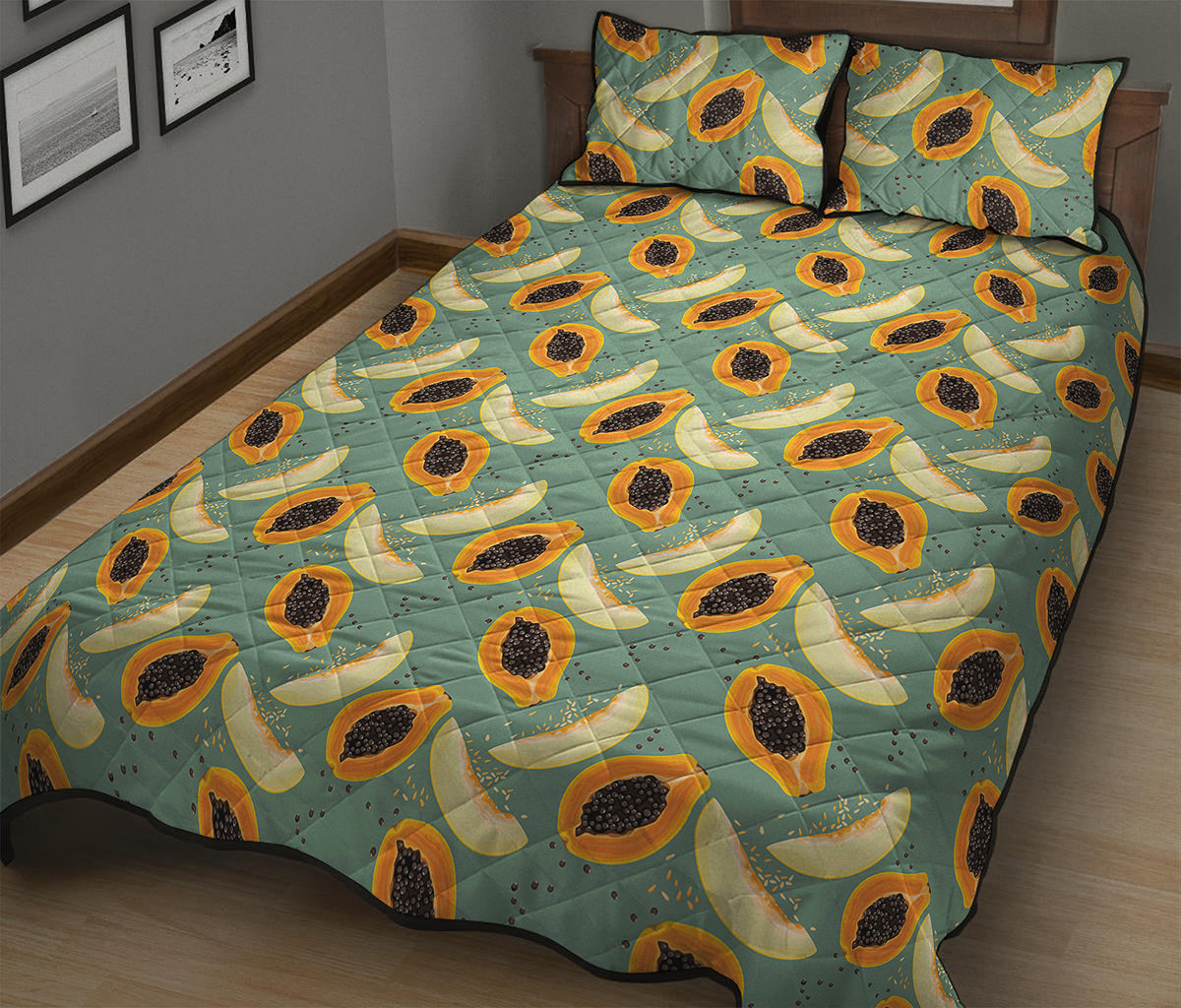 Papaya And Melon Pattern Print Quilt Bed Set