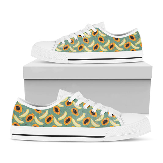 Papaya And Melon Pattern Print White Low Top Shoes