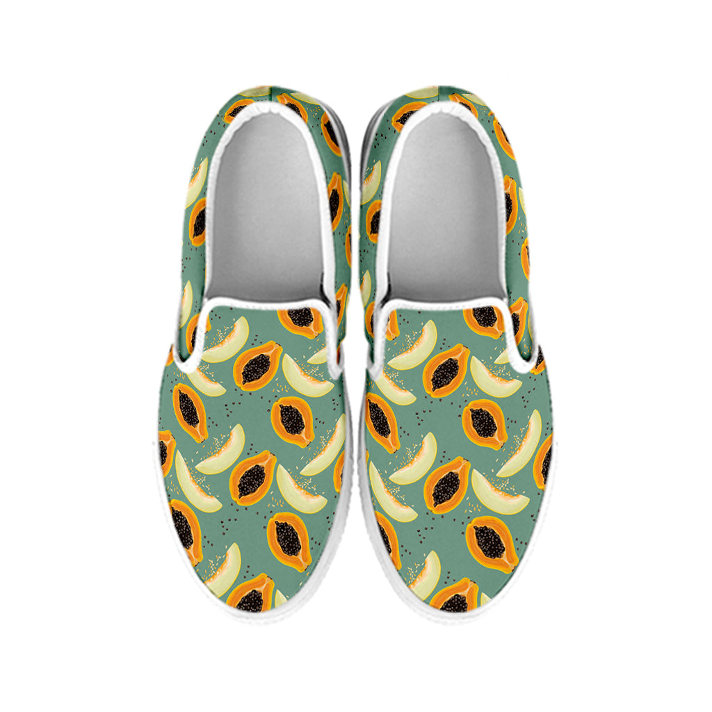 Papaya And Melon Pattern Print White Slip On Shoes