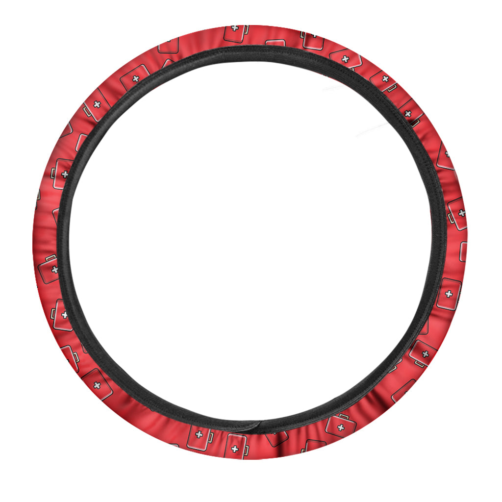 Paramedic First Aid Kit Pattern Print Car Steering Wheel Cover