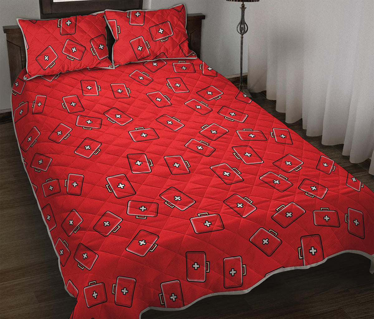 Paramedic First Aid Kit Pattern Print Quilt Bed Set