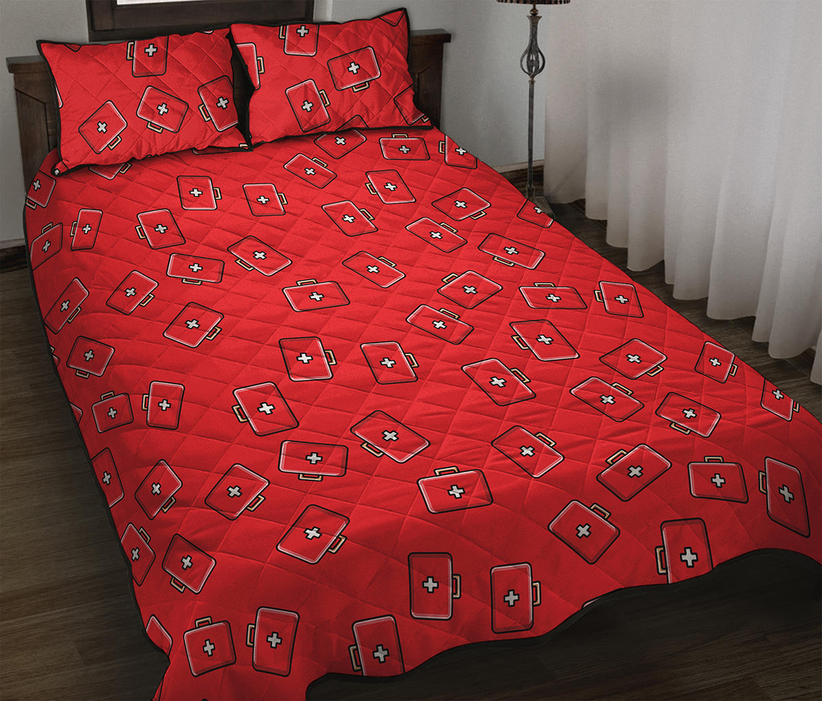 Paramedic First Aid Kit Pattern Print Quilt Bed Set