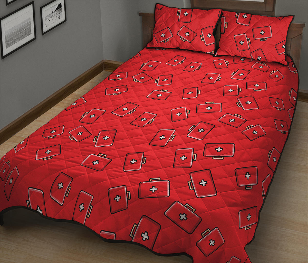 Paramedic First Aid Kit Pattern Print Quilt Bed Set
