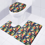 Parrot And Flower Pattern Print 3 Piece Bath Mat Set