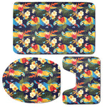 Parrot And Flower Pattern Print 3 Piece Bath Mat Set
