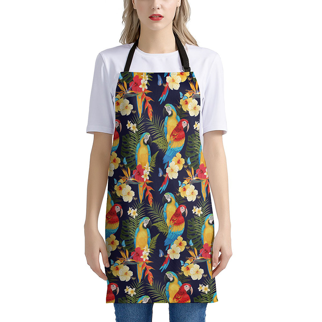 Parrot And Flower Pattern Print Apron