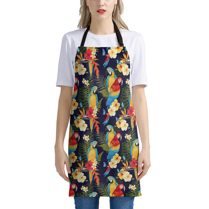 Parrot And Flower Pattern Print Apron