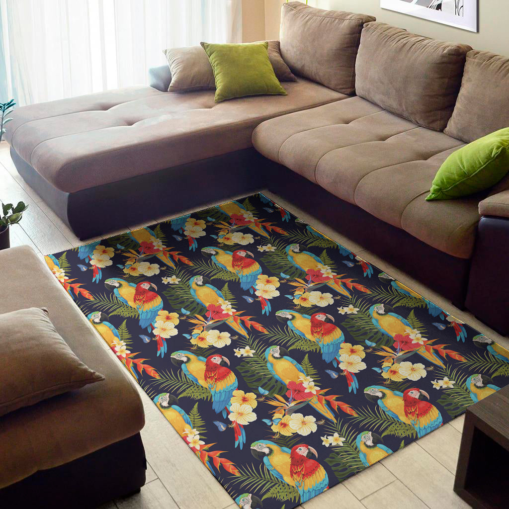 Parrot And Flower Pattern Print Area Rug