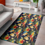 Parrot And Flower Pattern Print Area Rug