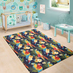 Parrot And Flower Pattern Print Area Rug
