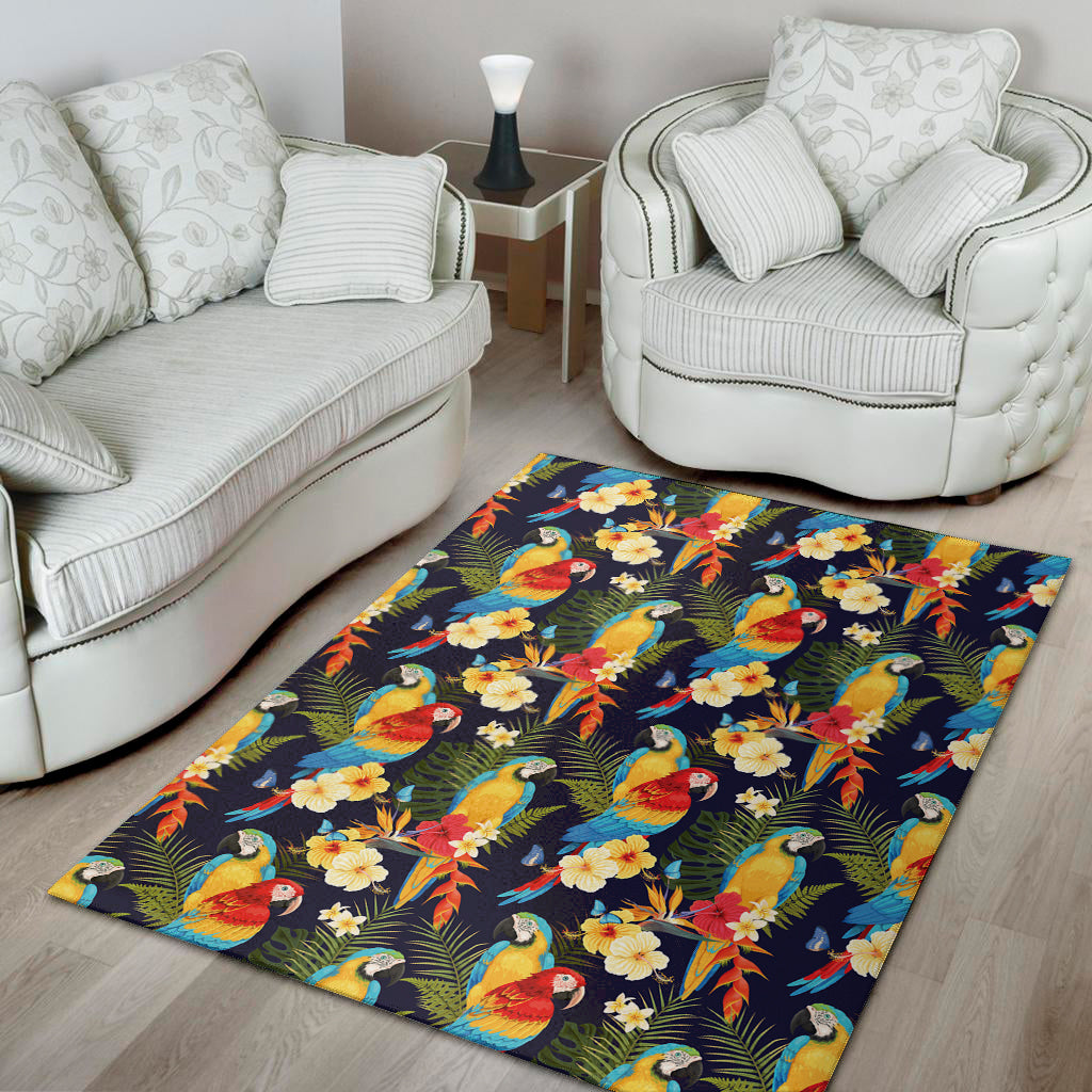 Parrot And Flower Pattern Print Area Rug