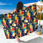 Parrot And Flower Pattern Print Beach Sarong Wrap
