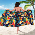 Parrot And Flower Pattern Print Beach Sarong Wrap