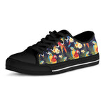 Parrot And Flower Pattern Print Black Low Top Shoes