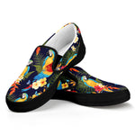 Parrot And Flower Pattern Print Black Slip On Shoes