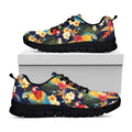 Parrot And Flower Pattern Print Black Running Shoes
