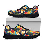 Parrot And Flower Pattern Print Black Sneakers