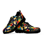 Parrot And Flower Pattern Print Black Sneakers