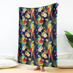 Parrot And Flower Pattern Print Blanket