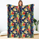 Parrot And Flower Pattern Print Blanket