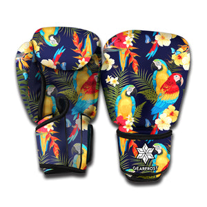 Parrot And Flower Pattern Print Boxing Gloves