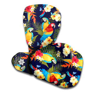 Parrot And Flower Pattern Print Boxing Gloves