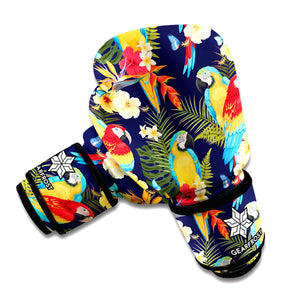 Parrot And Flower Pattern Print Boxing Gloves