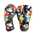 Parrot And Flower Pattern Print Boxing Gloves