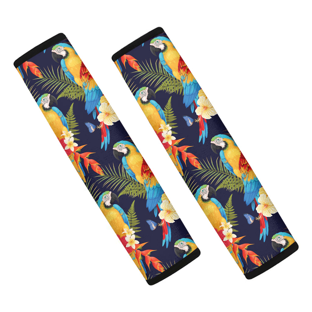 Parrot And Flower Pattern Print Car Seat Belt Covers