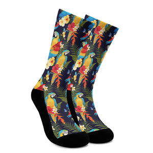 Parrot And Flower Pattern Print Crew Socks