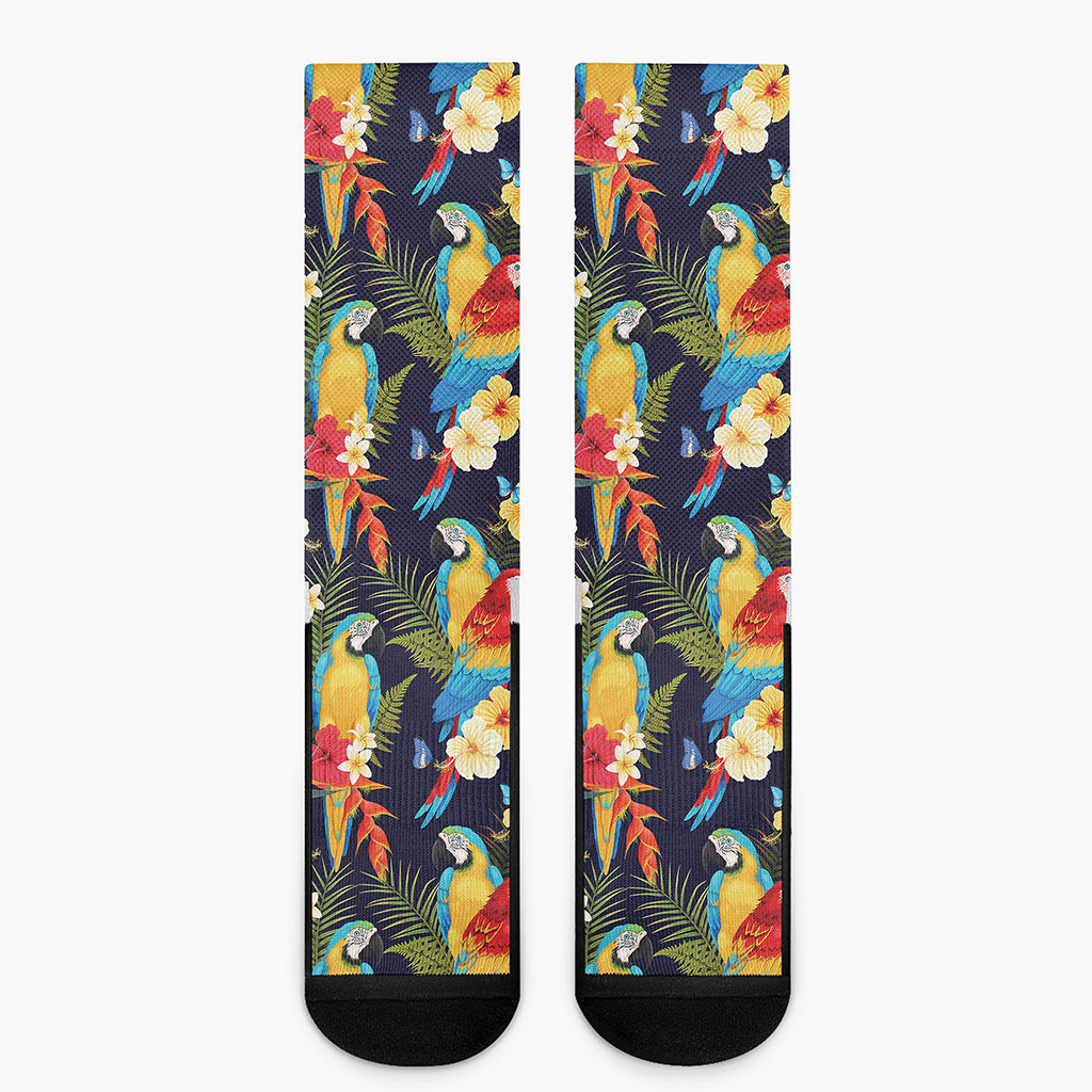 Parrot And Flower Pattern Print Crew Socks