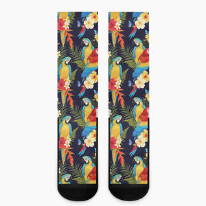 Parrot And Flower Pattern Print Crew Socks