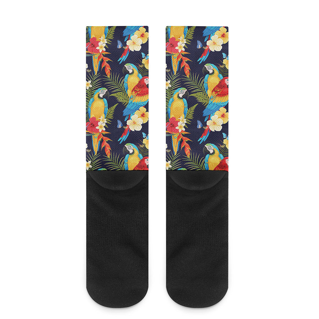 Parrot And Flower Pattern Print Crew Socks