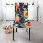 Parrot And Flower Pattern Print Dining Chair Slipcover