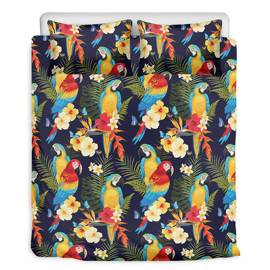 Parrot And Flower Pattern Print Duvet Cover Bedding Set