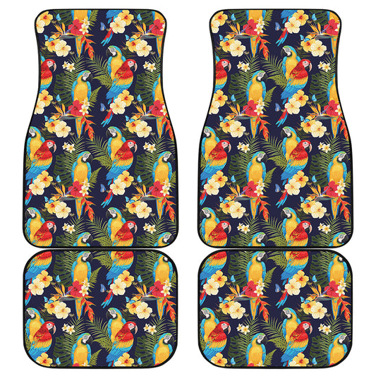 Parrot And Flower Pattern Print Front and Back Car Floor Mats