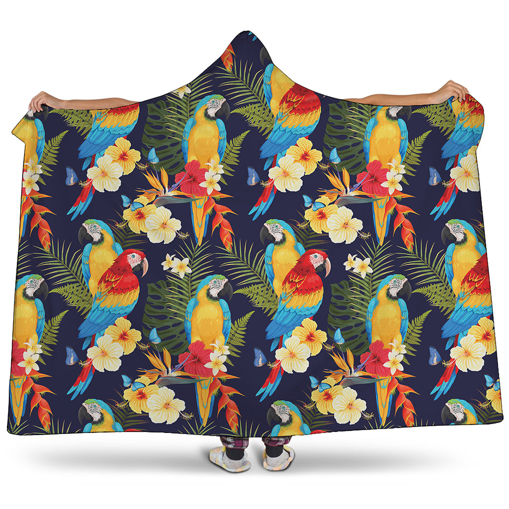 Parrot And Flower Pattern Print Hooded Blanket