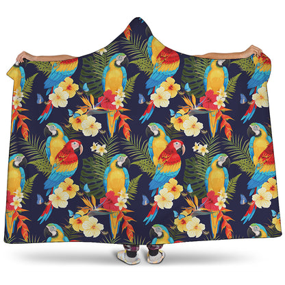 Parrot And Flower Pattern Print Hooded Blanket