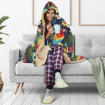 Parrot And Flower Pattern Print Hooded Blanket