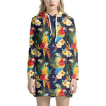 Parrot And Flower Pattern Print Hoodie Dress