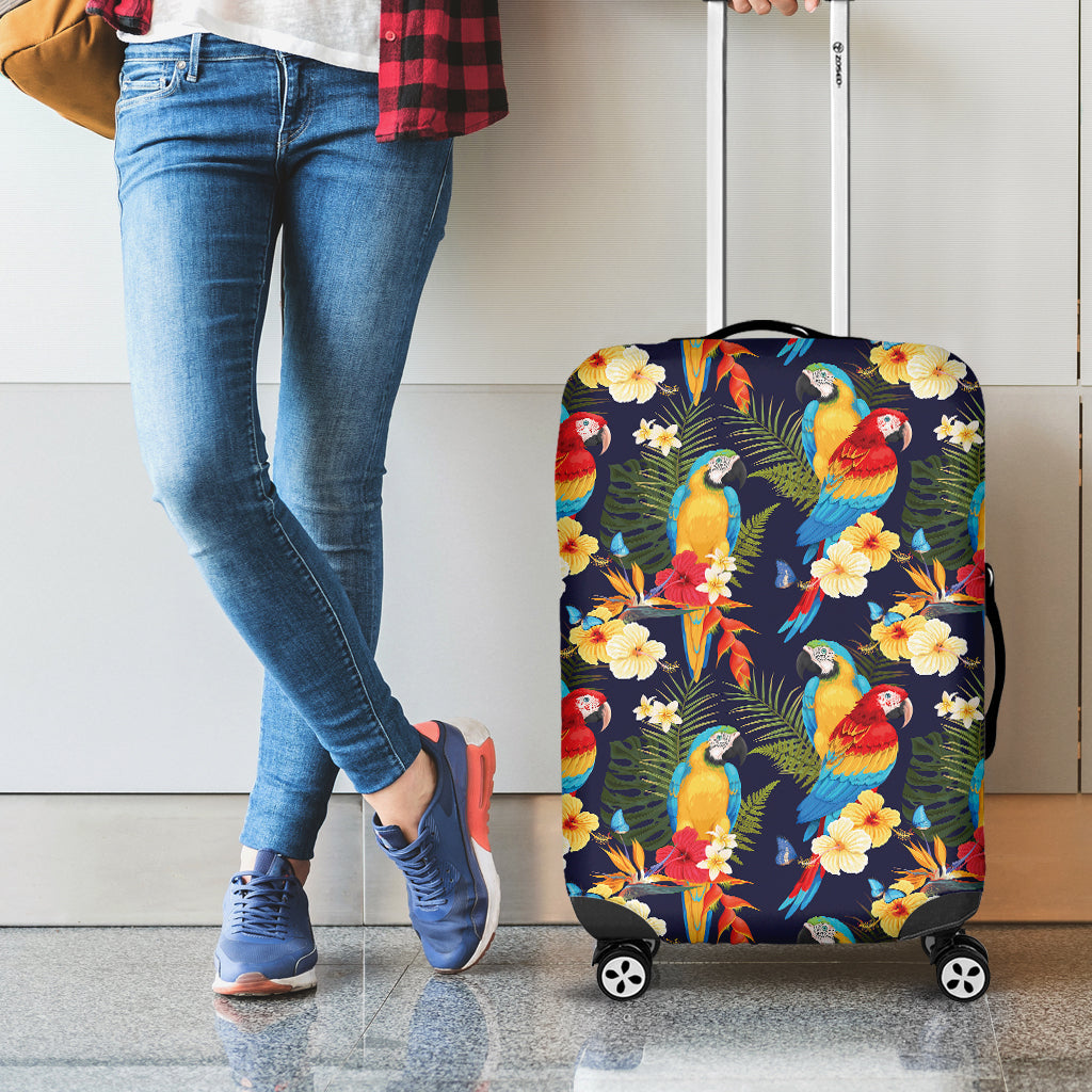 Parrot And Flower Pattern Print Luggage Cover