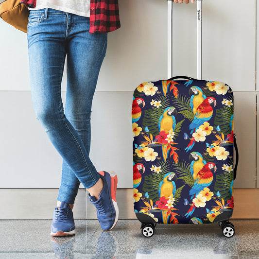 Parrot And Flower Pattern Print Luggage Cover