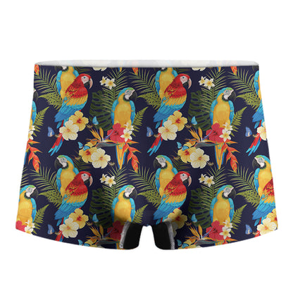 Parrot And Flower Pattern Print Men's Boxer Briefs